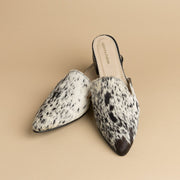 White/Black Horse Hair Mules Low Heeled