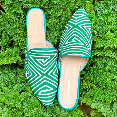Mola Mules Green White Size 40 Flat