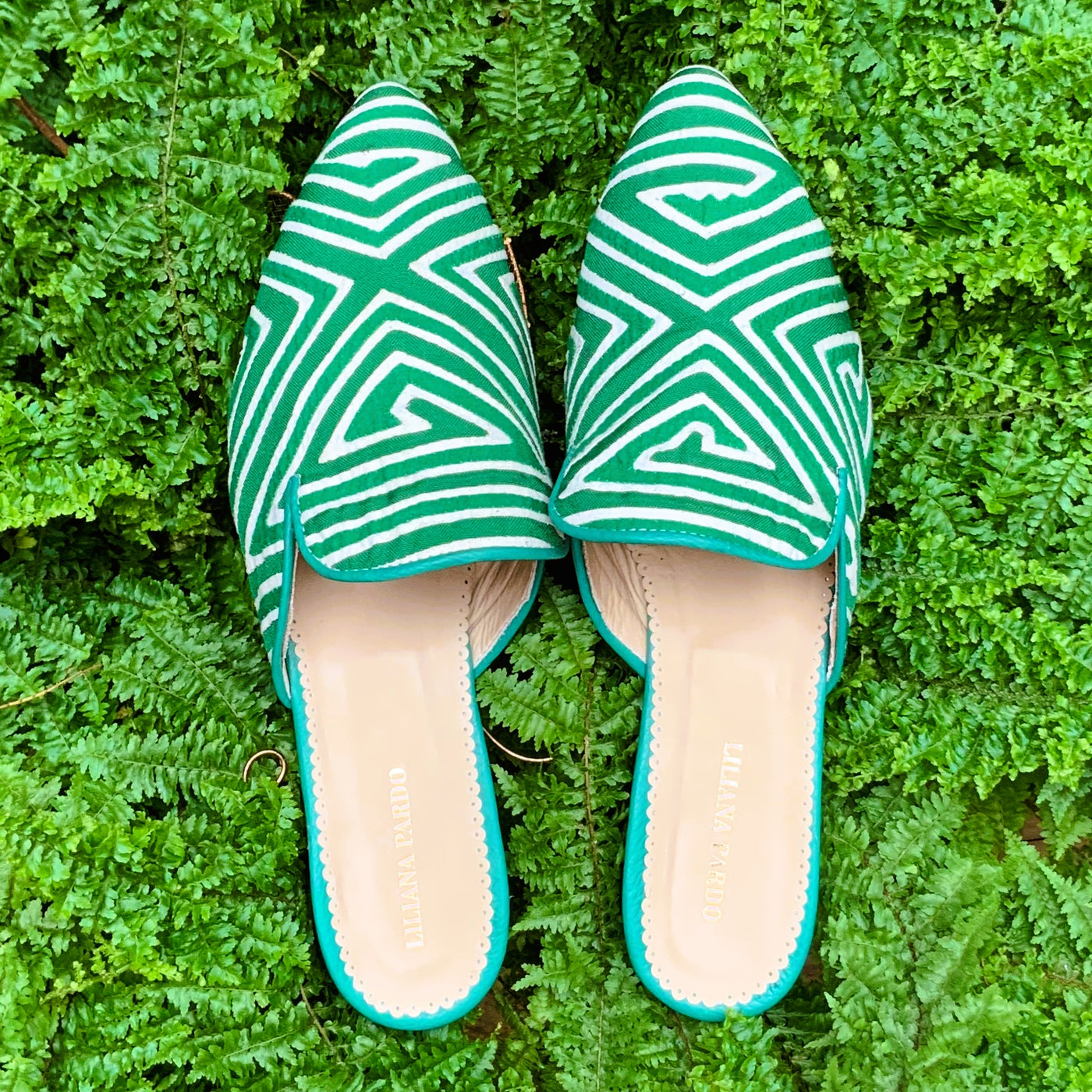 Mola Mules Green White Size 40 Flat