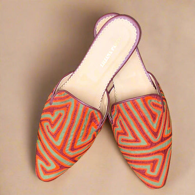 Mola Mules Wine Orange & Olive Green Size 40 Flat
