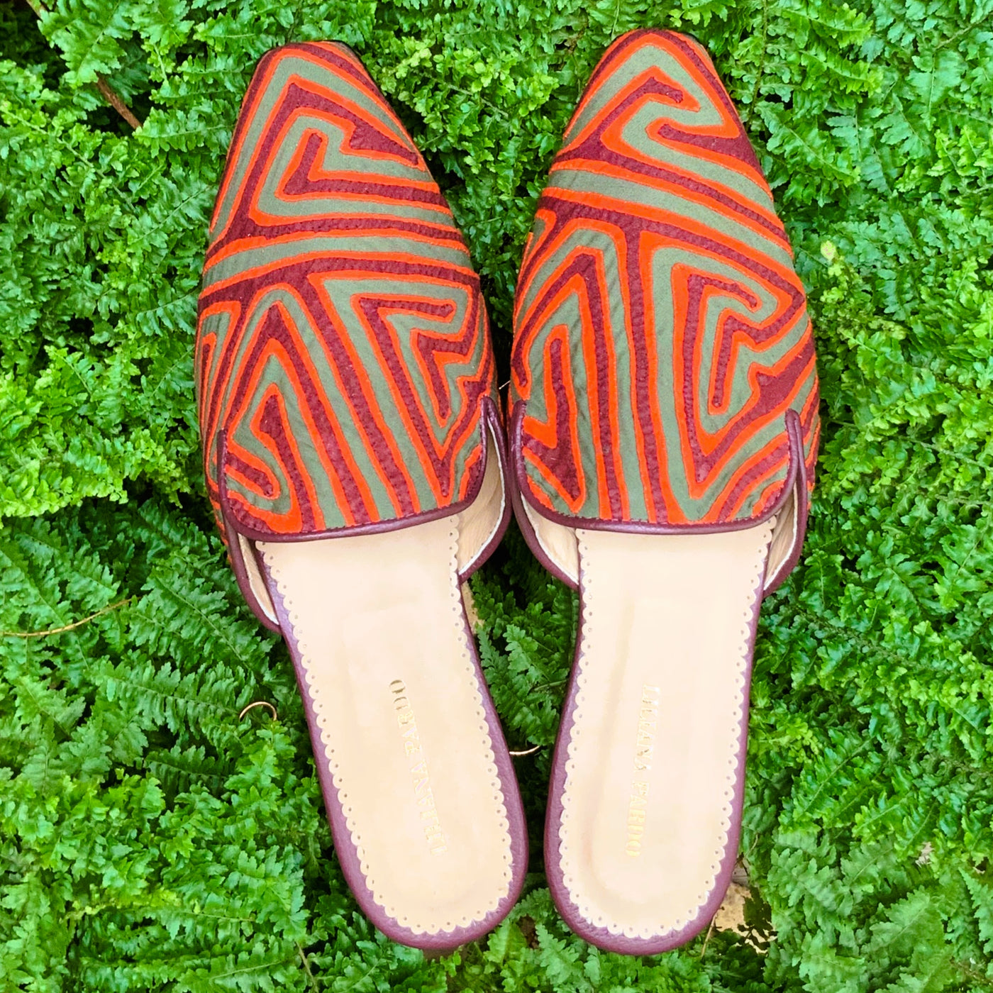 Mola Mules Wine Orange & Olive Green Size 40 Flat