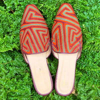 Mola Mules Wine Orange & Olive Green Size 40 Flat