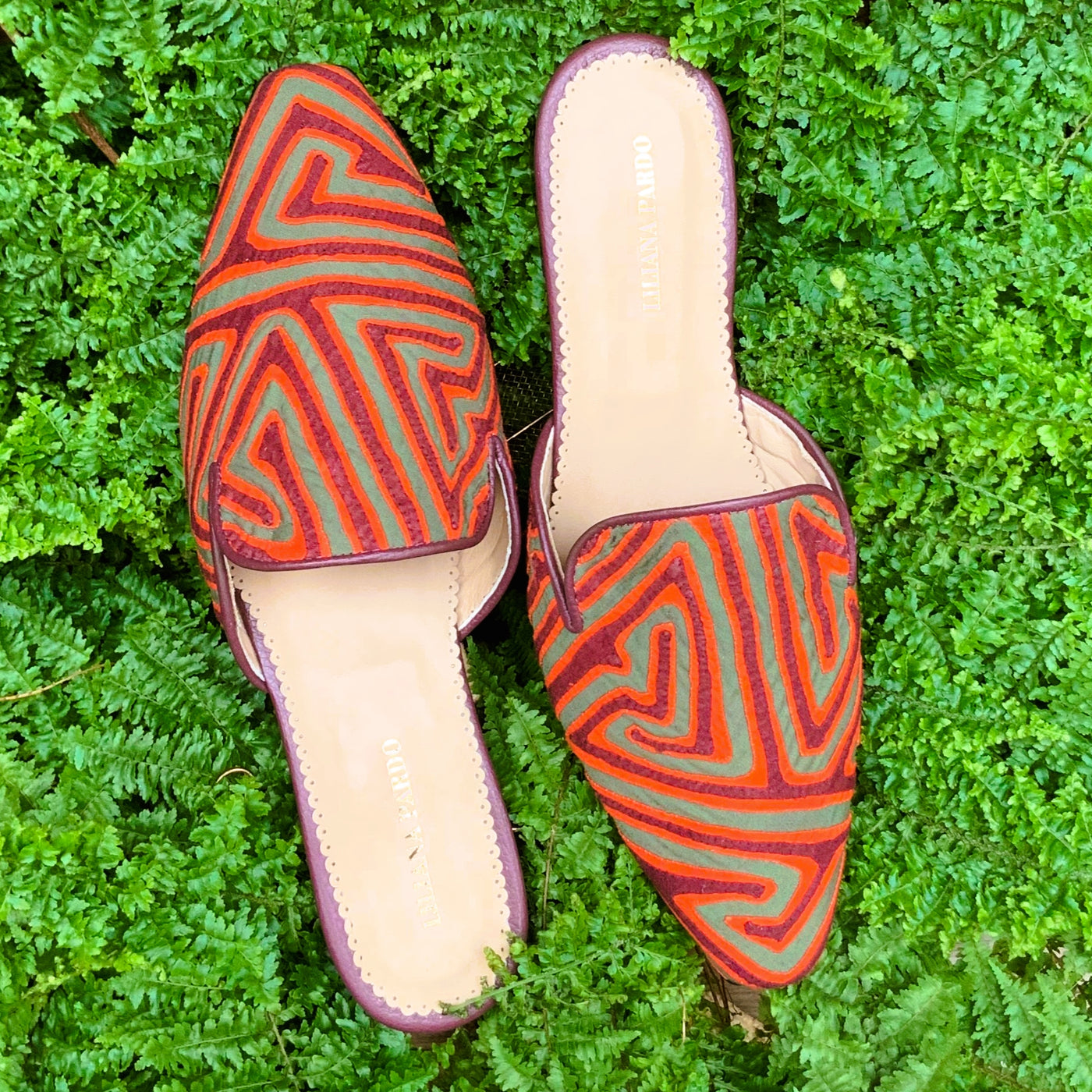 Mola Mules Wine Orange & Olive Green Size 40 Flat