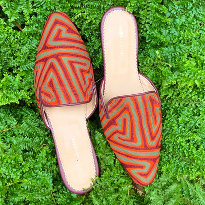 Mola Mules Wine Orange & Olive Green Size 40 Flat