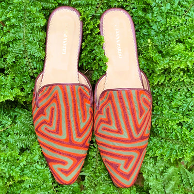 Mola Mules Wine Orange & Olive Green Size 40 Flat