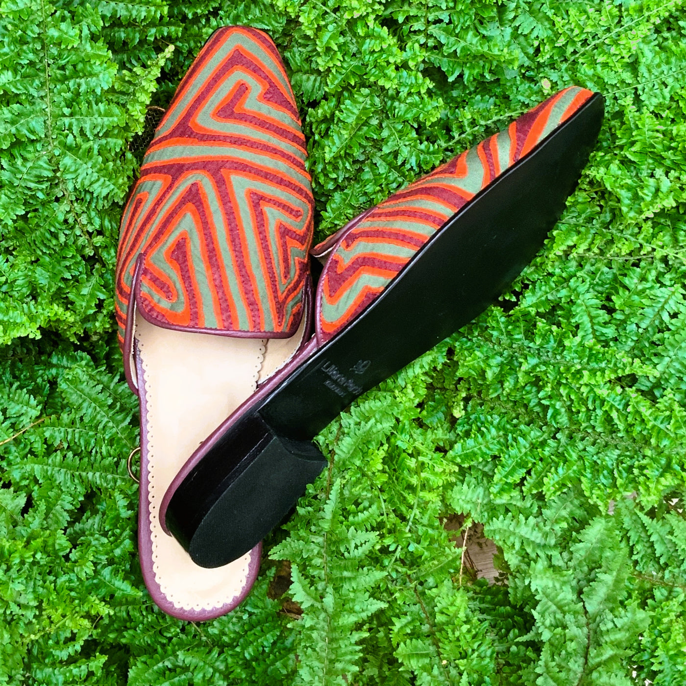Mola Mules Wine Orange & Olive Green Size 40 Flat