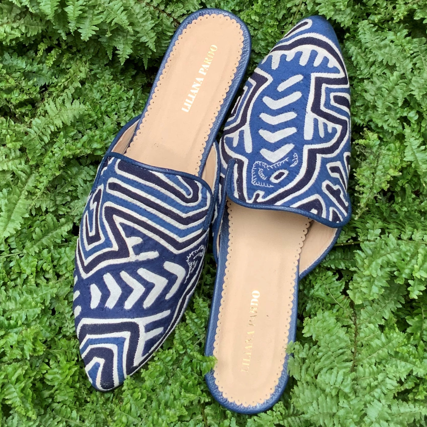 Mola Mules Blue Fish Size 39 Flat