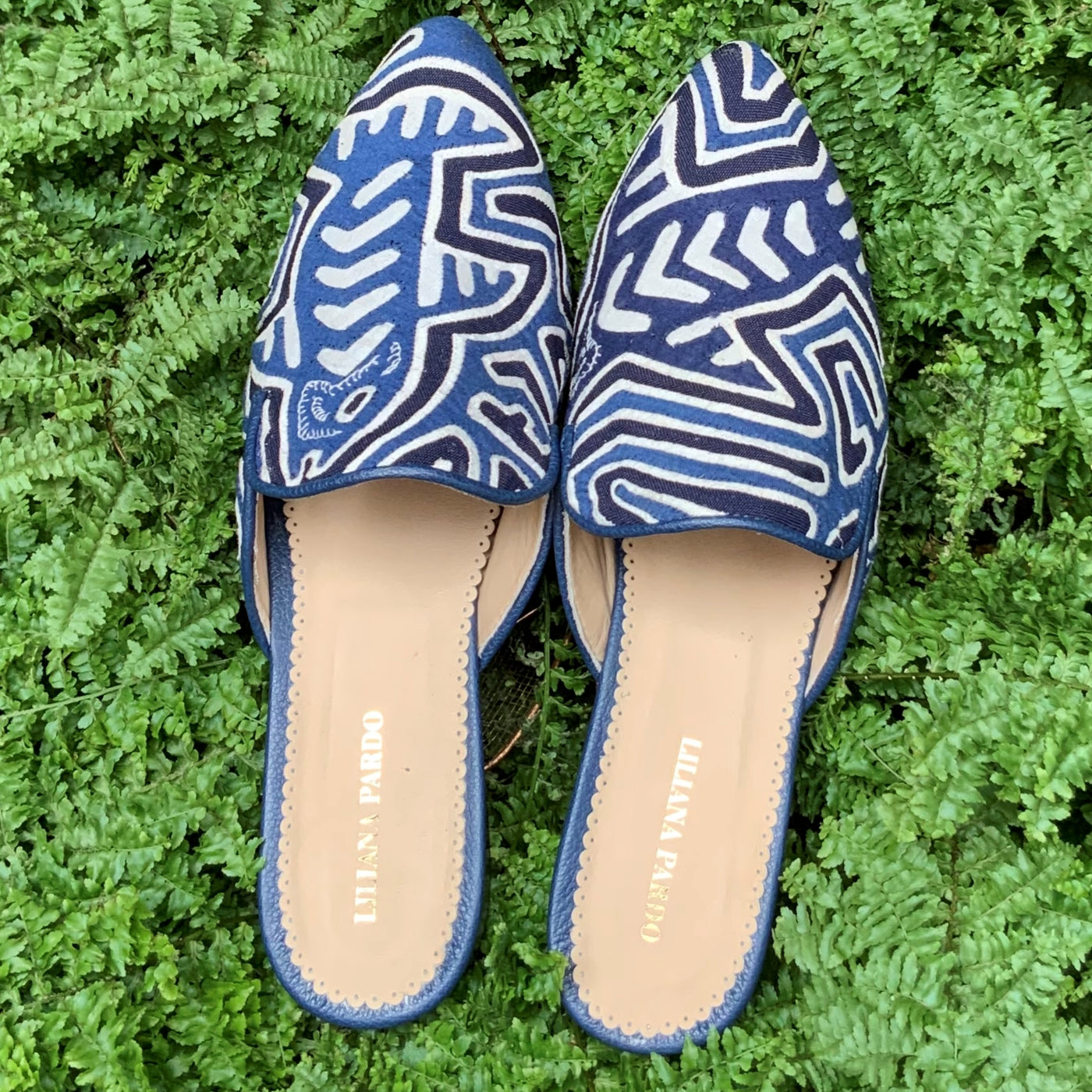 Mola Mules Blue Fish Size 39 Flat