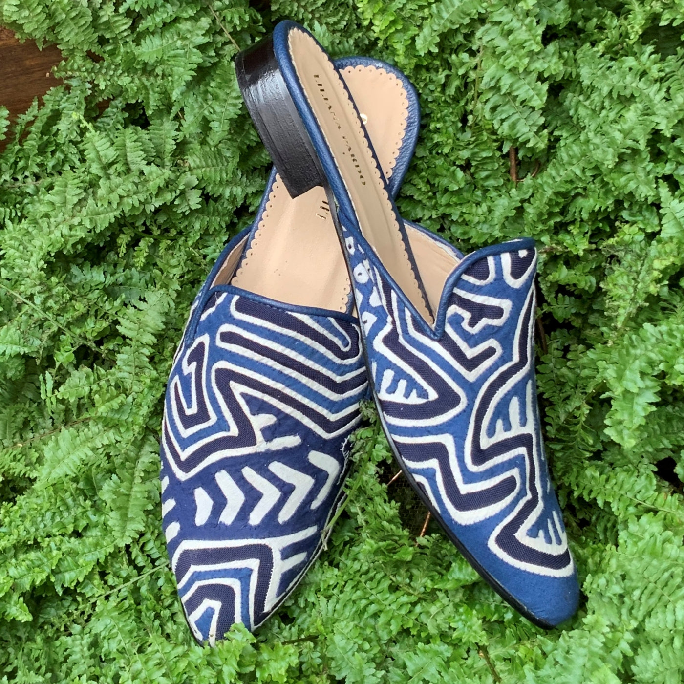 Mola Mules Blue Fish Size 39 Flat