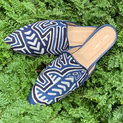 Mola Mules Blue Fish Size 39 Flat